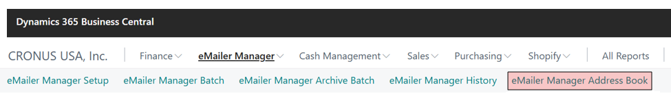 Business Central Menu, Address Book