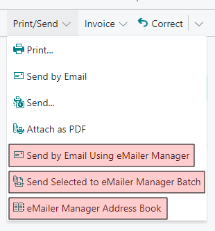 Business Central Print/Send Menu