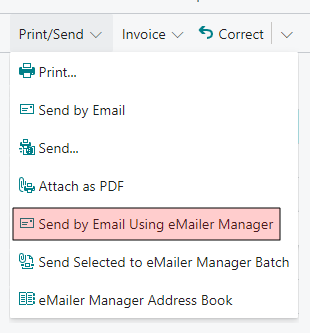 Print / Send Menu, Send Email
