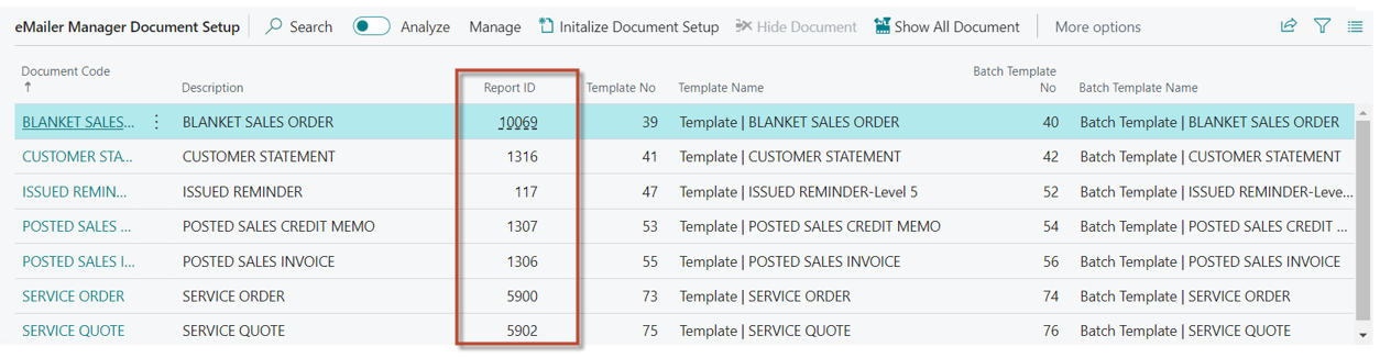 Document Setup Screen