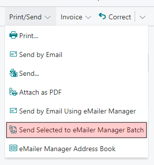 Print / Send Menu, Send Batch Email