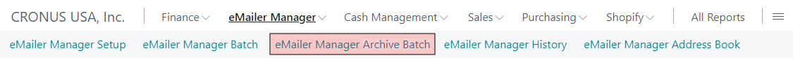 Menu, eMailer Manager Posted Batch Selected