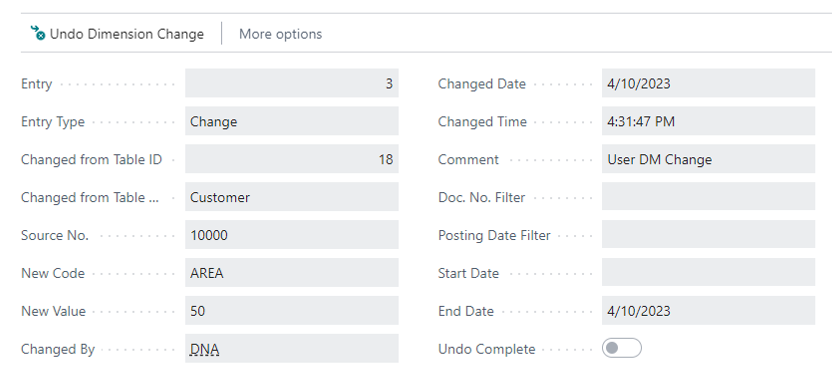 Dimension Manager History Details
