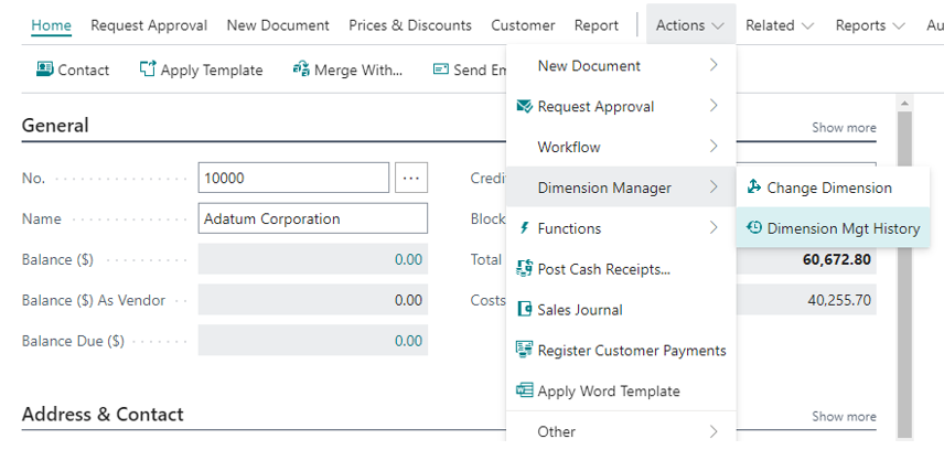 Dimension Manager History