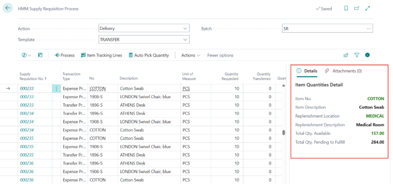 Item Quantities Detail Example