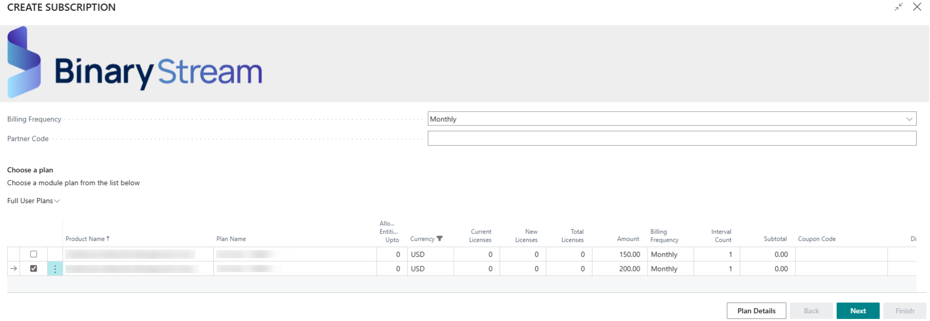 Binary Stream Create Subscription Page 