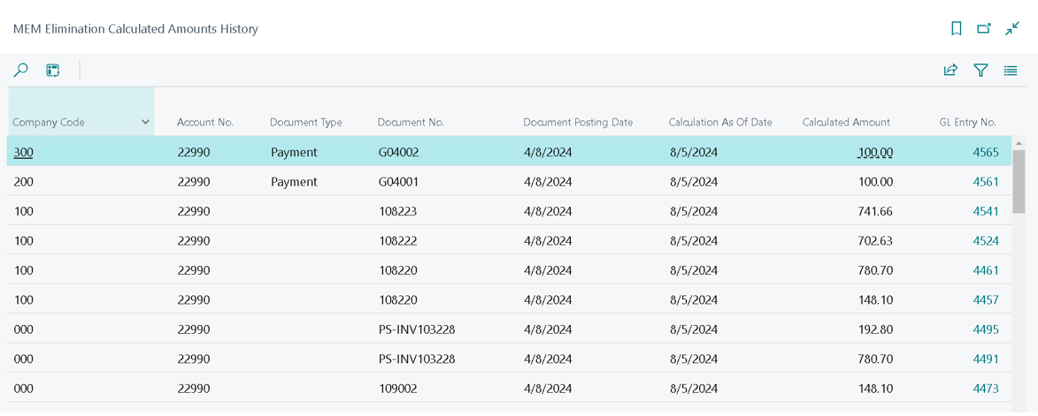 Caculated Amounts History