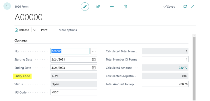 Entity Code Field