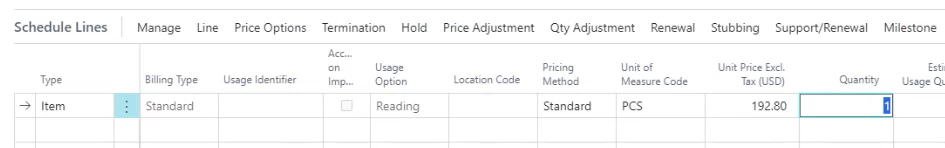 Billing Schedule Details Quantity Field