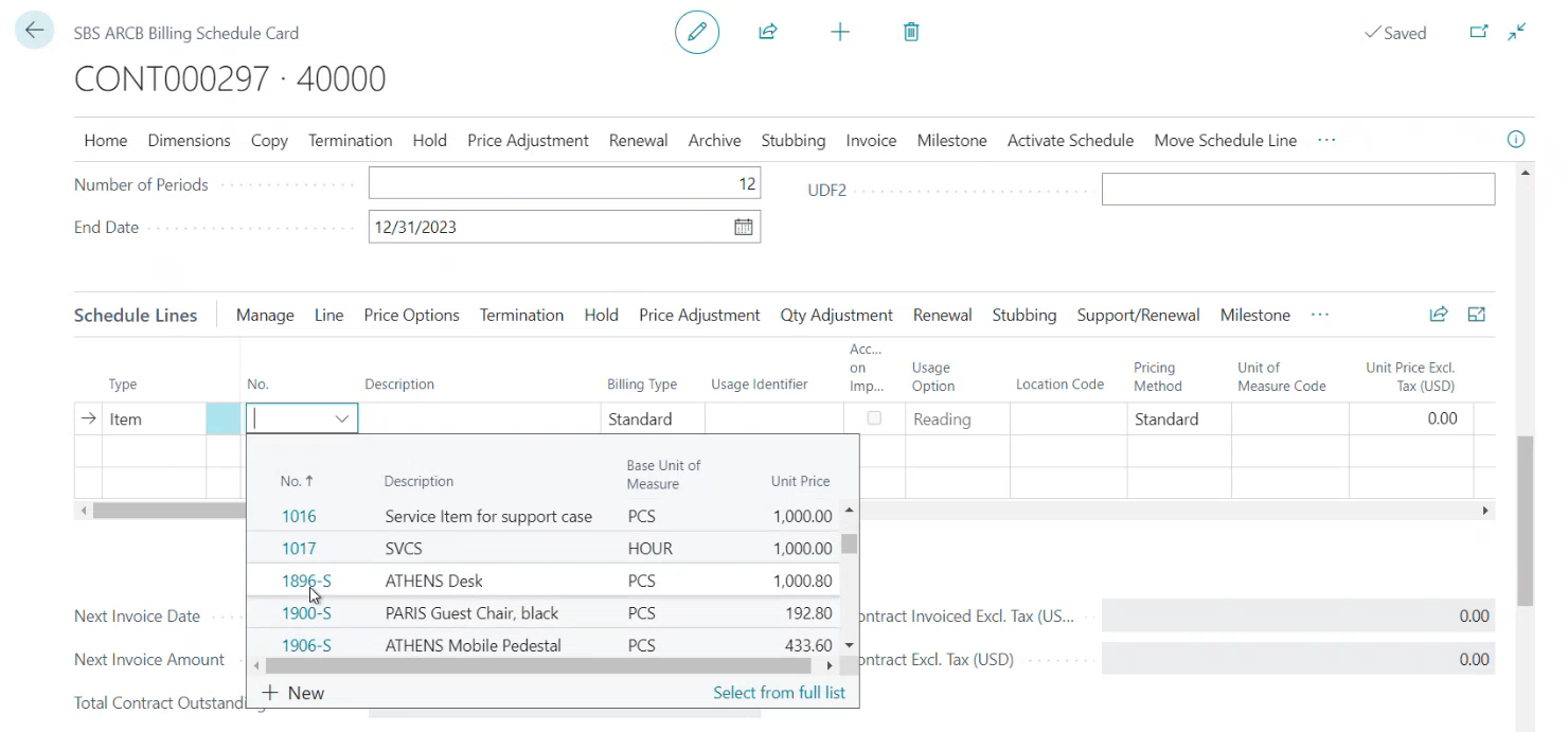 New Billing Schedule