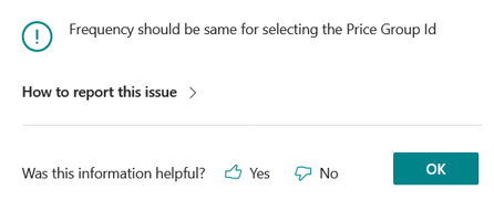 Error Message: Price Group ID Frquency