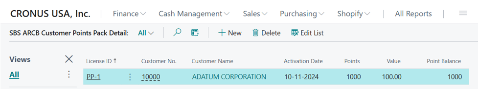 Point Balance Initial Entry