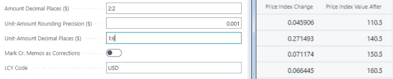 Price Index Change Field