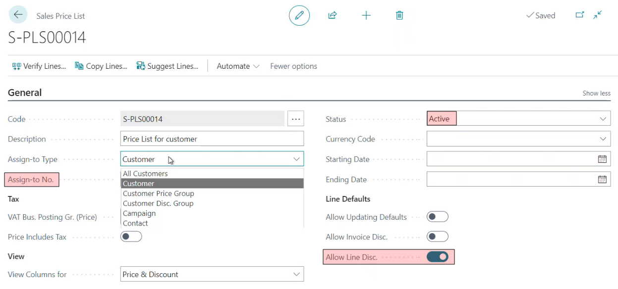 New Sales Price List