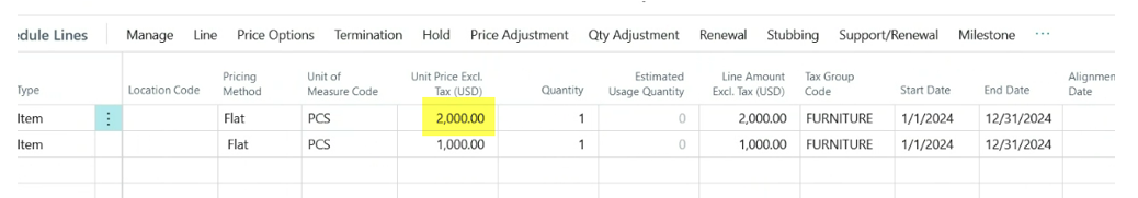 Schedule Line Amount