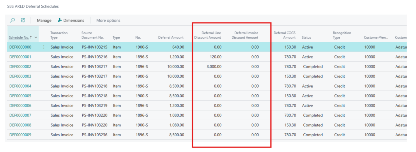 ARED Deferral Schedules List screen
