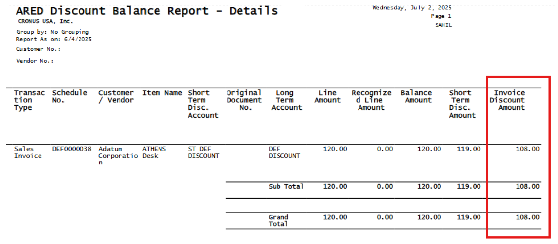 Report - ARED Discount Balance Details