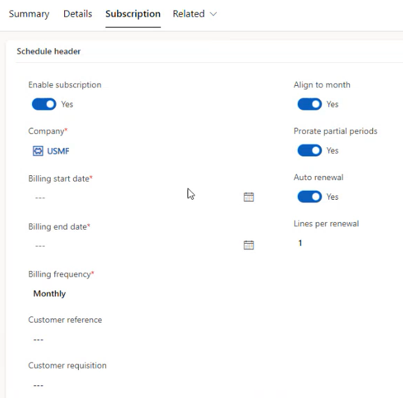 Subscription Billing Tab